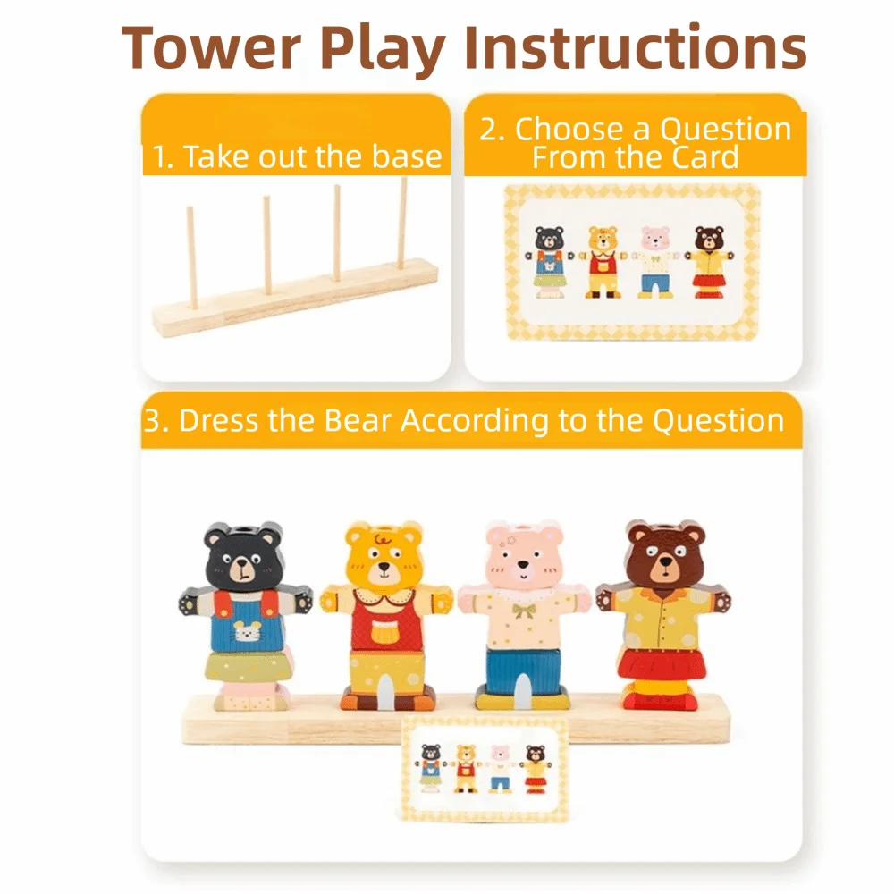 Creative Children's Color Sorting Colorful Bear Shaped Montessori Educational Dress Up Block Shape Matching