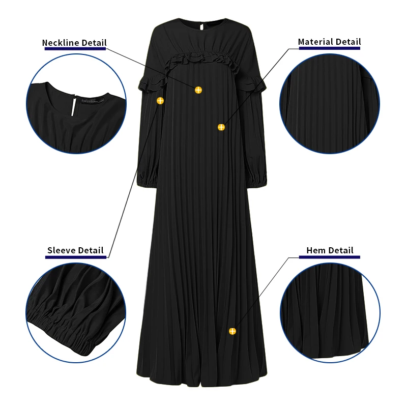 

Элегантное макси-платье ZANZEA 2026: модная мусульманская абайя, женское платье с длинным рукавом, плиссированное, для вечеринок, сарафан, дубайская роба, платье-хиджаб