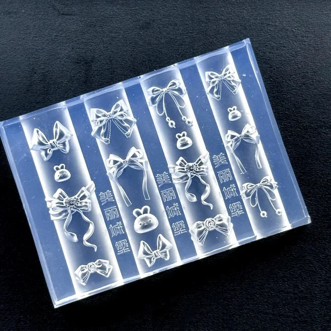 แม่พิมพ์ซิลิโคน 3 มิติ รูปกระต่ายโบว์ สำหรับตกแต่งเล็บ ทำเล็บ DIY แบบใส สำหรับออกแบบลายเล็บ