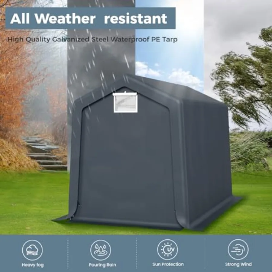 سقيفة تخزين خارجية محمولة مقاس 6 × 10 قدم مع باب وسحاب قابل للطي وفتحات للدراجات النارية ومخزن المعدات الخارجية #5