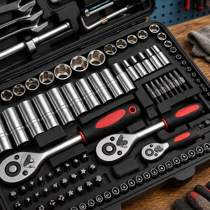 46-Piece Socket Set with Ratchet, Extensions, and Portable Case, Chrome Vanadium Steel for Car and Home Repairs