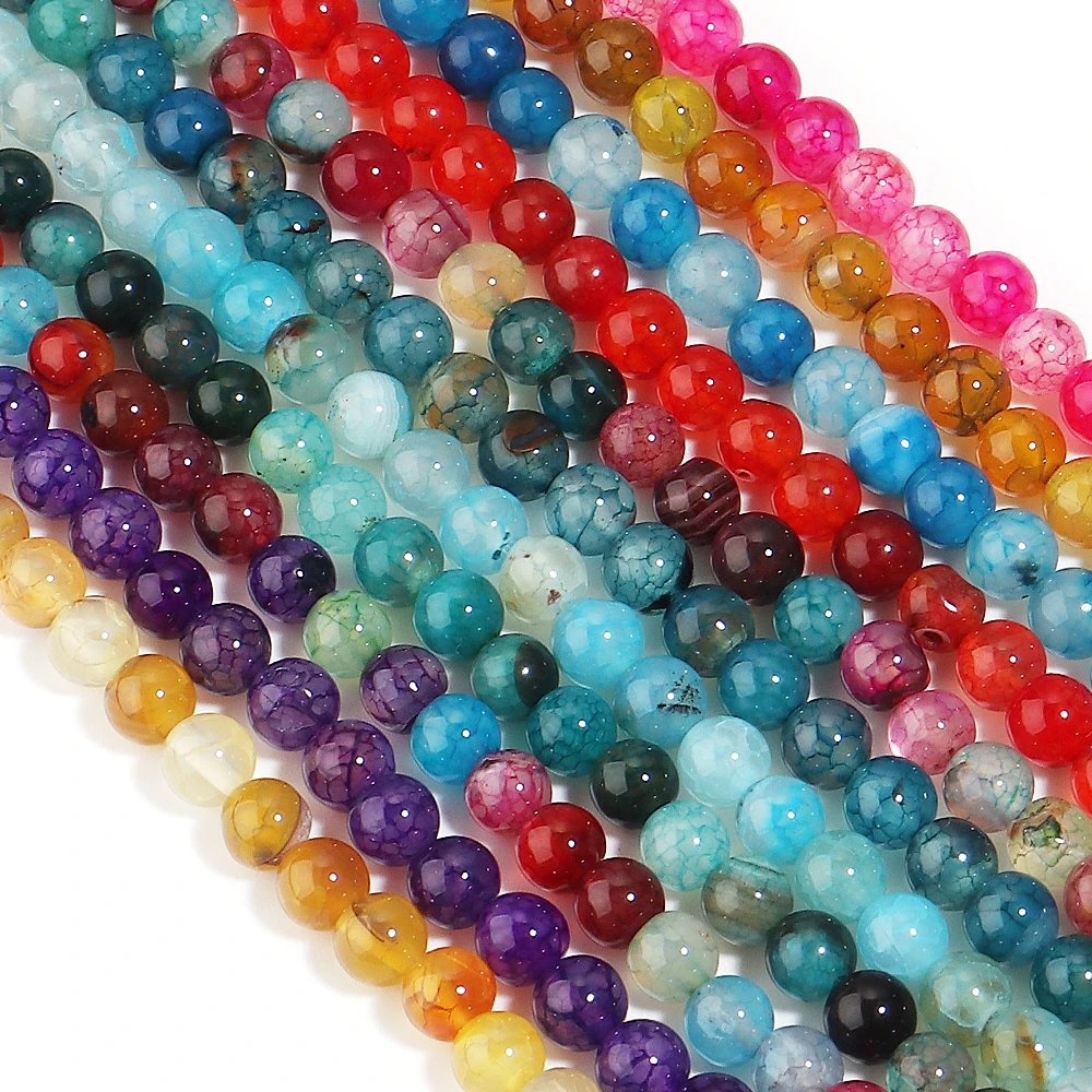35-60 Stück/Lot 6 8 10mm Natursteinperlen Drachenadern-Achat Runde lose Abstandsperlen für Schmuckherstellung DIY Armband Halskette – Detail 3