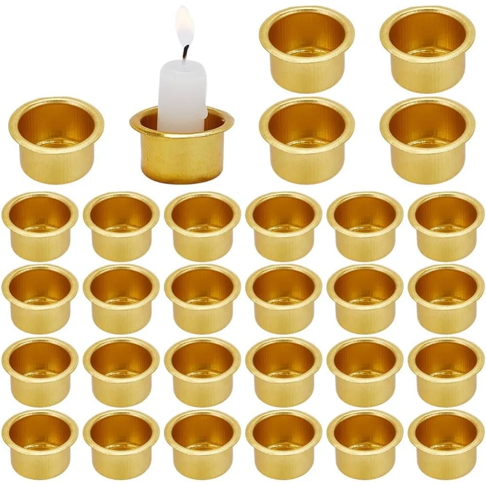 30pcs Gold Tea Light Tins Cups Metal Candle Cups Candlestick Holder Cup Aluminum Metal Candle Inserts for Christmas Wedding