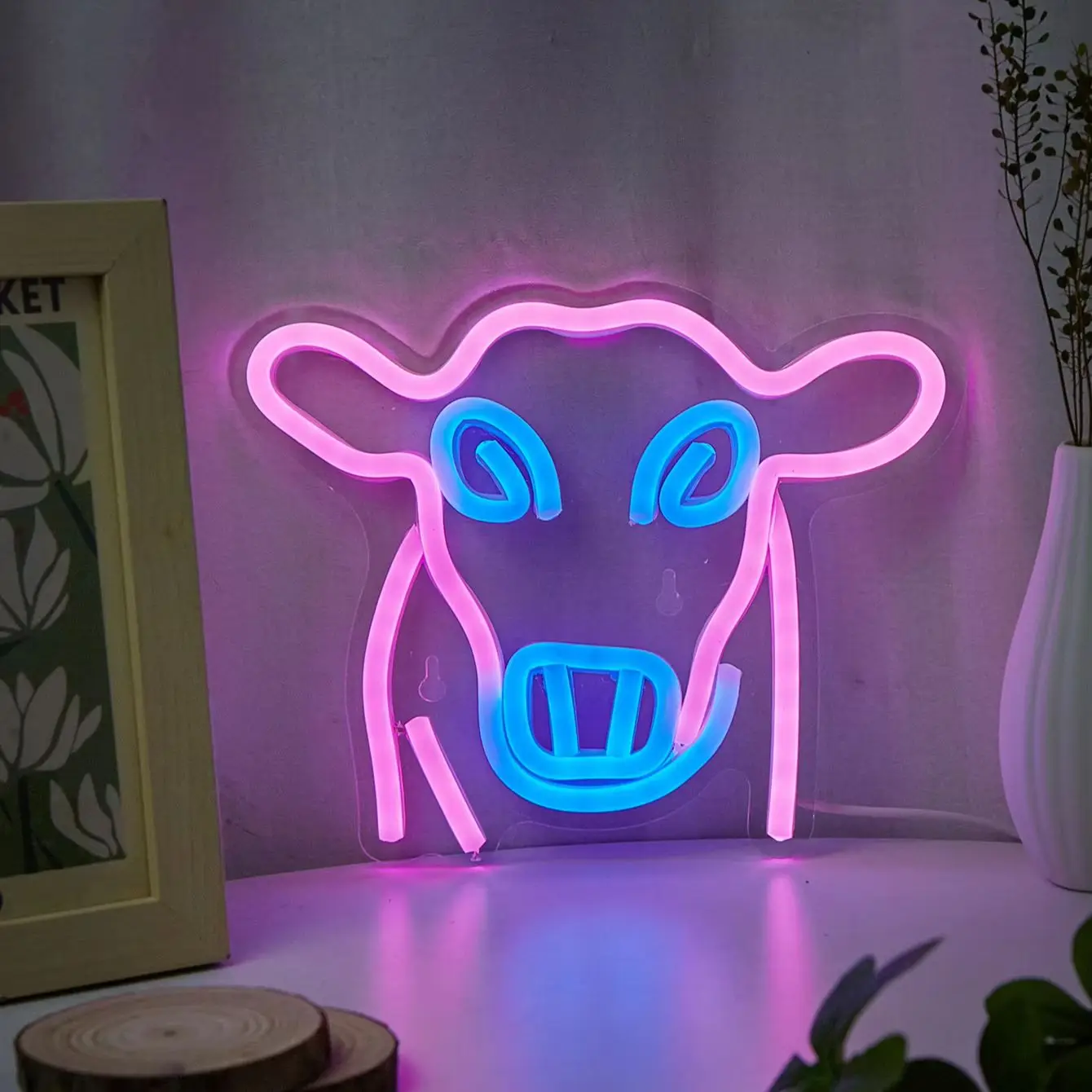 Chi-buy LED Neon Bull USB Powered Neon Signs Night Light 3D Wall Art Bedroom Living Room Decor Lamp Signs