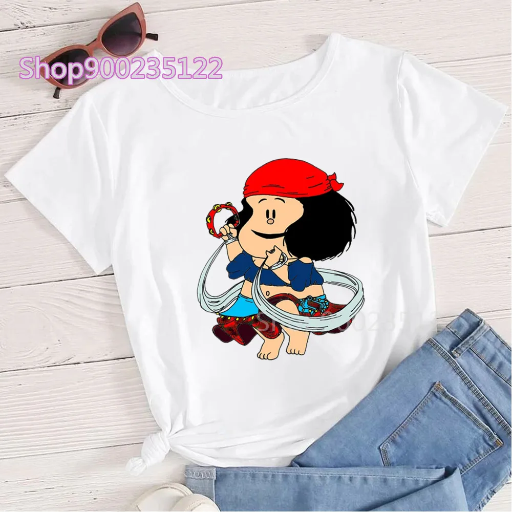 Mafalda Women T-shirts Casual Print Kawaii Manga Funny T Shirt Girls Cute Cartoon Graphic Tee Shirts Female T-shirt Tumblr