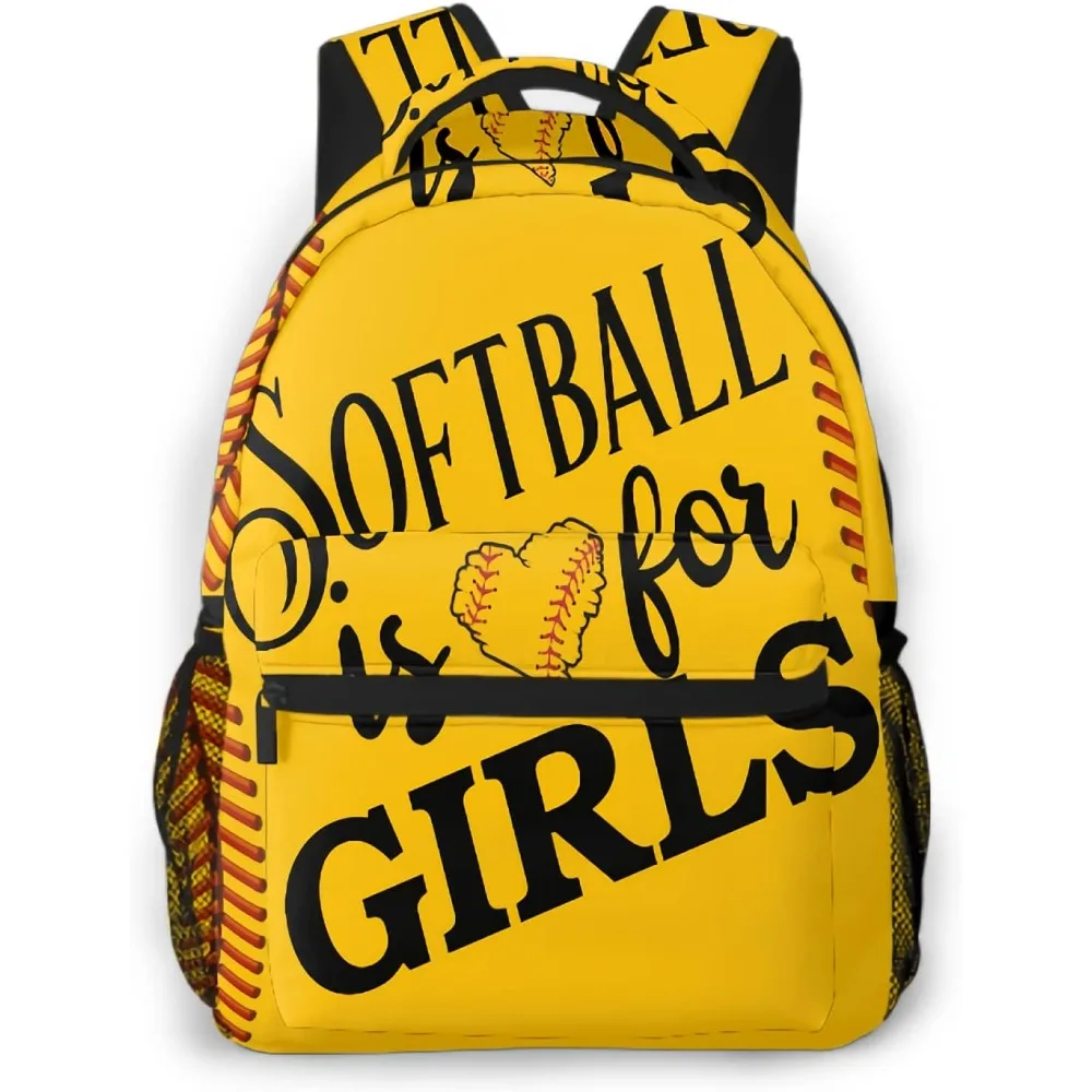 

Softball is for Girls Backpack, Sporty Slogan & Softball Print, Trendy Sports Bag, Ideal for Female Athletes
