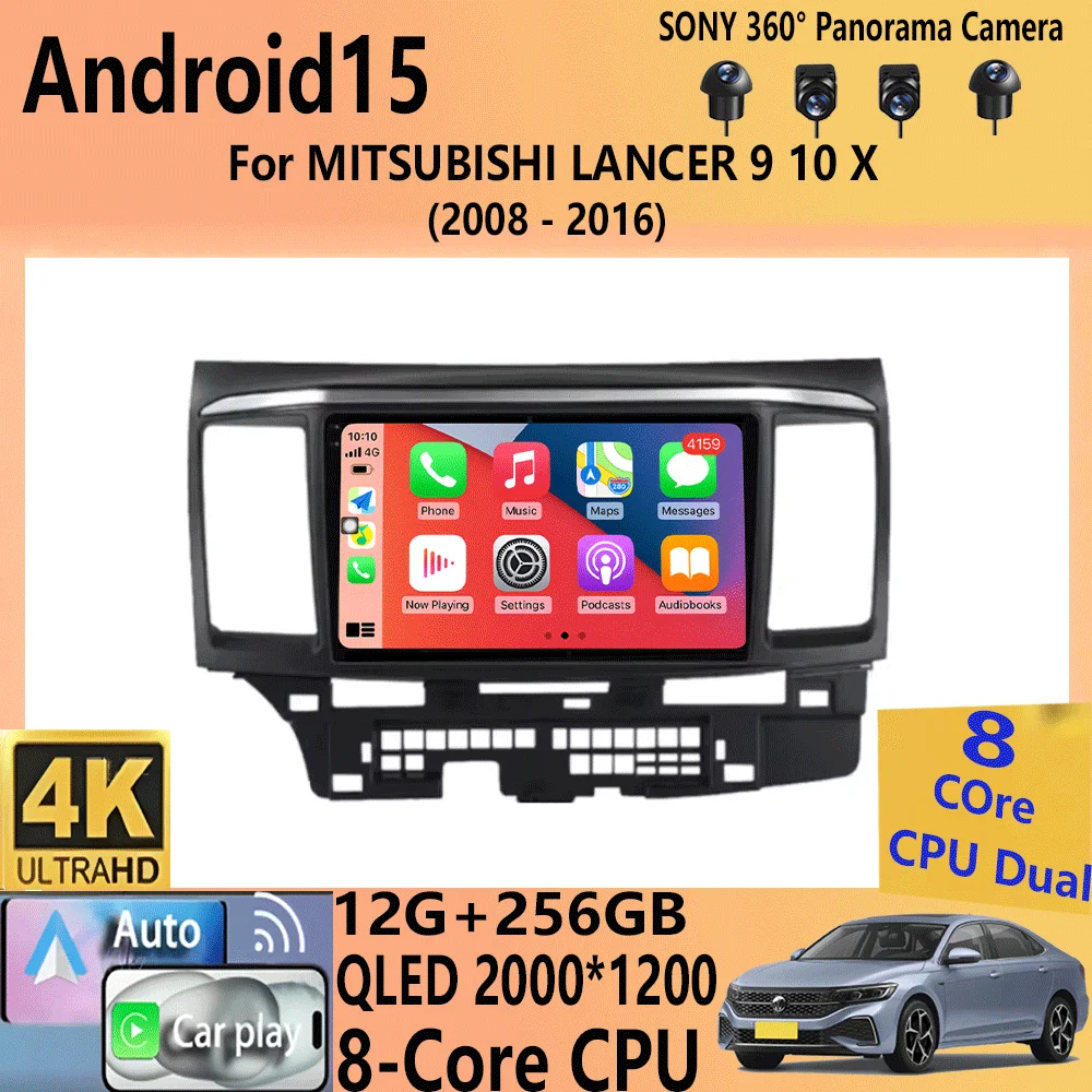 

video Player For MITSUBISHI LANCER 9 10 X 2008 - 2016 9Inch Android 15 Car Radio Stereo Audio GPS Player Carplay Auto Screen
