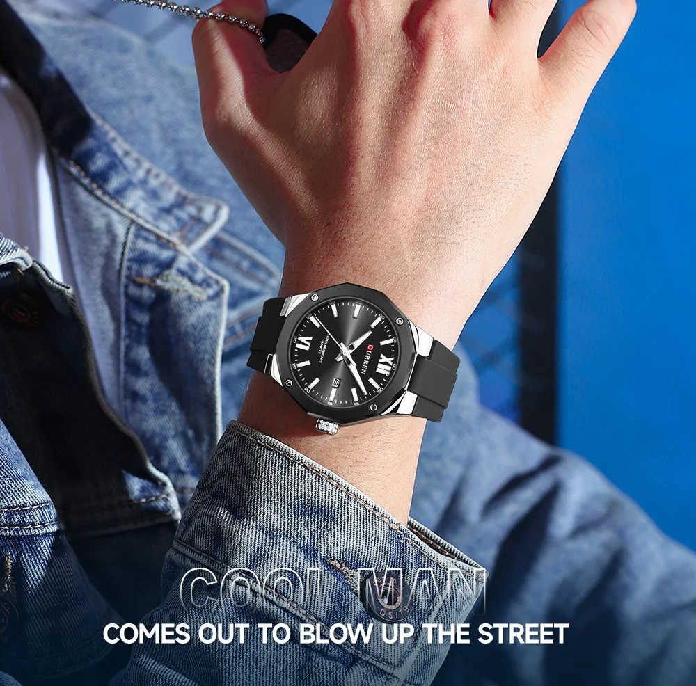 CURREN Einfache Luxus-Herrenuhren Neue Business-Quarz-Armbanduhr mit Silikonarmband Leuchtende Zeiger Wasserdichte Uhr – Detail 13