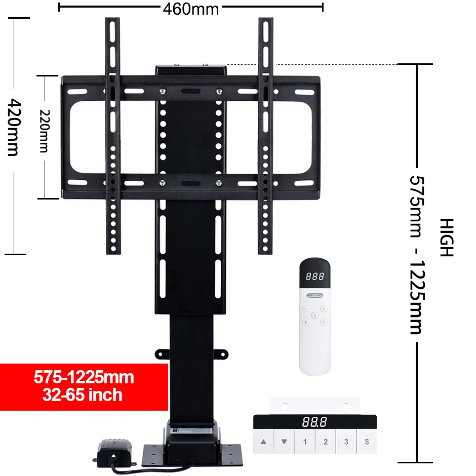 Uchwyt do telewizora silnik prądu stałego 100kg uchwyt monitora wysokości regulowany elektrycznie zdalnego sterowania 900MM 650MM 1500mm skok