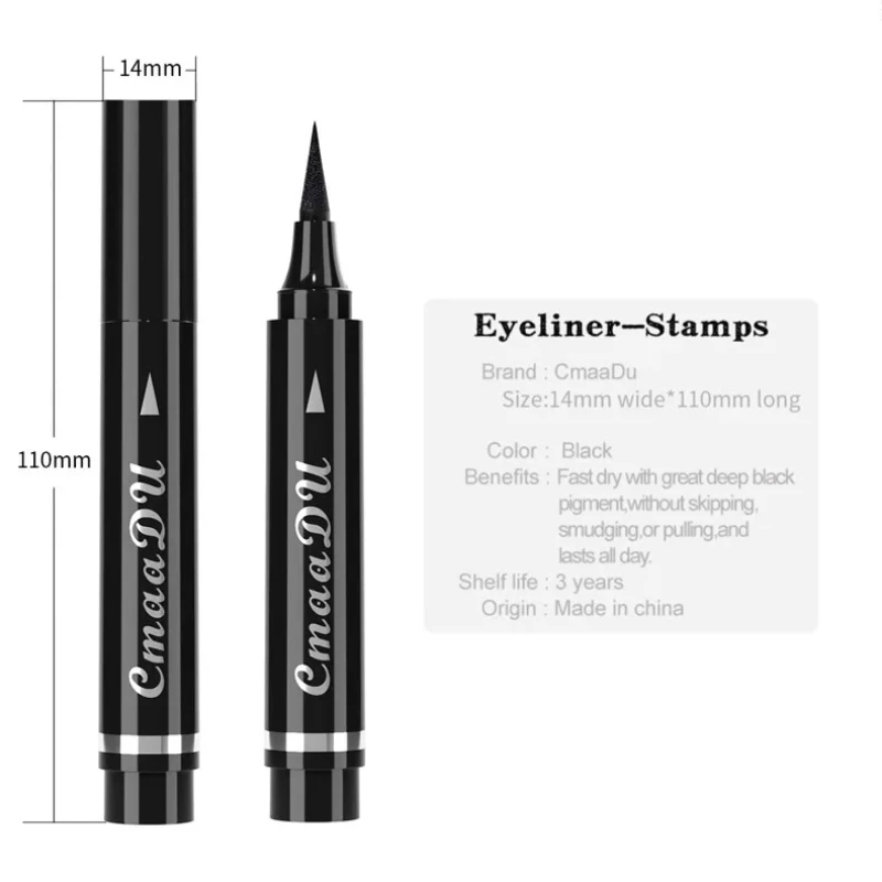 CmaaDU 2 en 1 lápiz delineador de ojos líquido negro impermeable fácil de usar esponja de secado rápido cabeza delineador de ojos lápiz maquillaje para mujeres cosmético