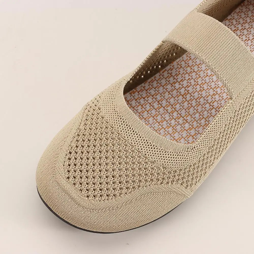 Hollow Out Women Flats Shoes Breathable Mesh Mom Casual Shoes Slip on Foldable Loafers Soft Sole Square Toe Single Shoes