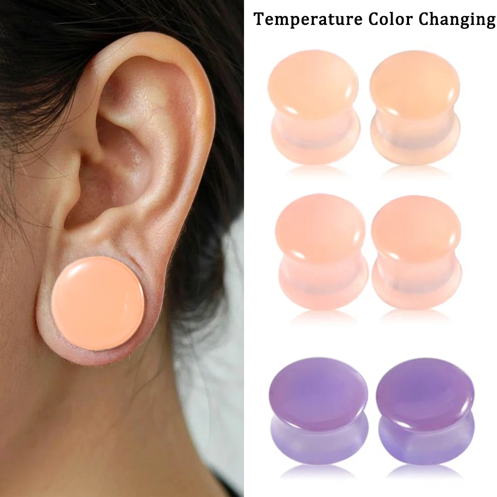 1/2PCS Flesh Acylic Temperature Color Changing Ear Tunnles Plugs Rainbow Round Waist Expander Stretchers Ear Gauges Plug Jewelry