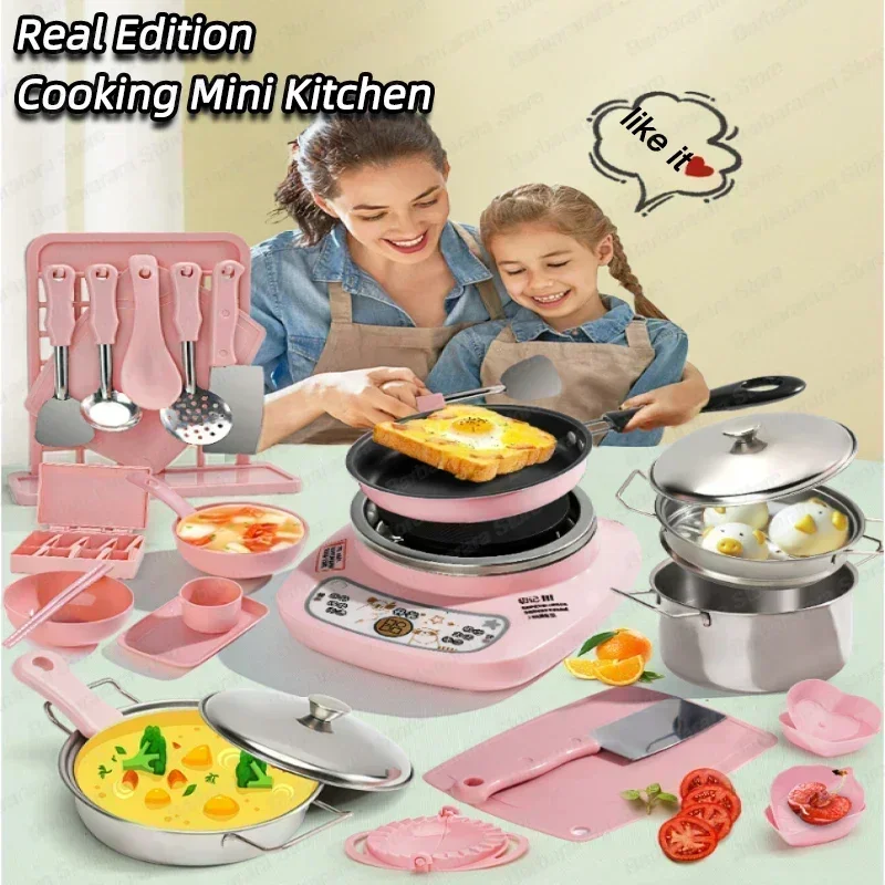 Can Cook Funny Mini Kitchen Girl Baby Real Cooked Family Toy Set Girl Toys New Toddler Life Play Kitchen Accessories