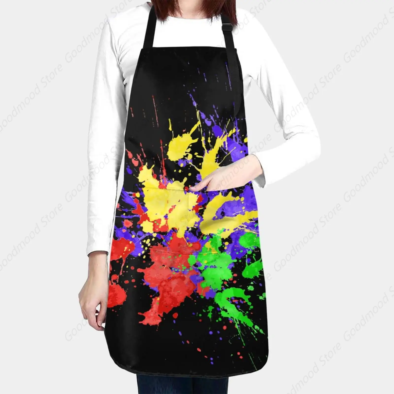 Artist Colorful Splattered Ink Apron Adjustable Bib Aprons With 2 Pockets For Men Women Chef Waterproof Decorative For Kitchen