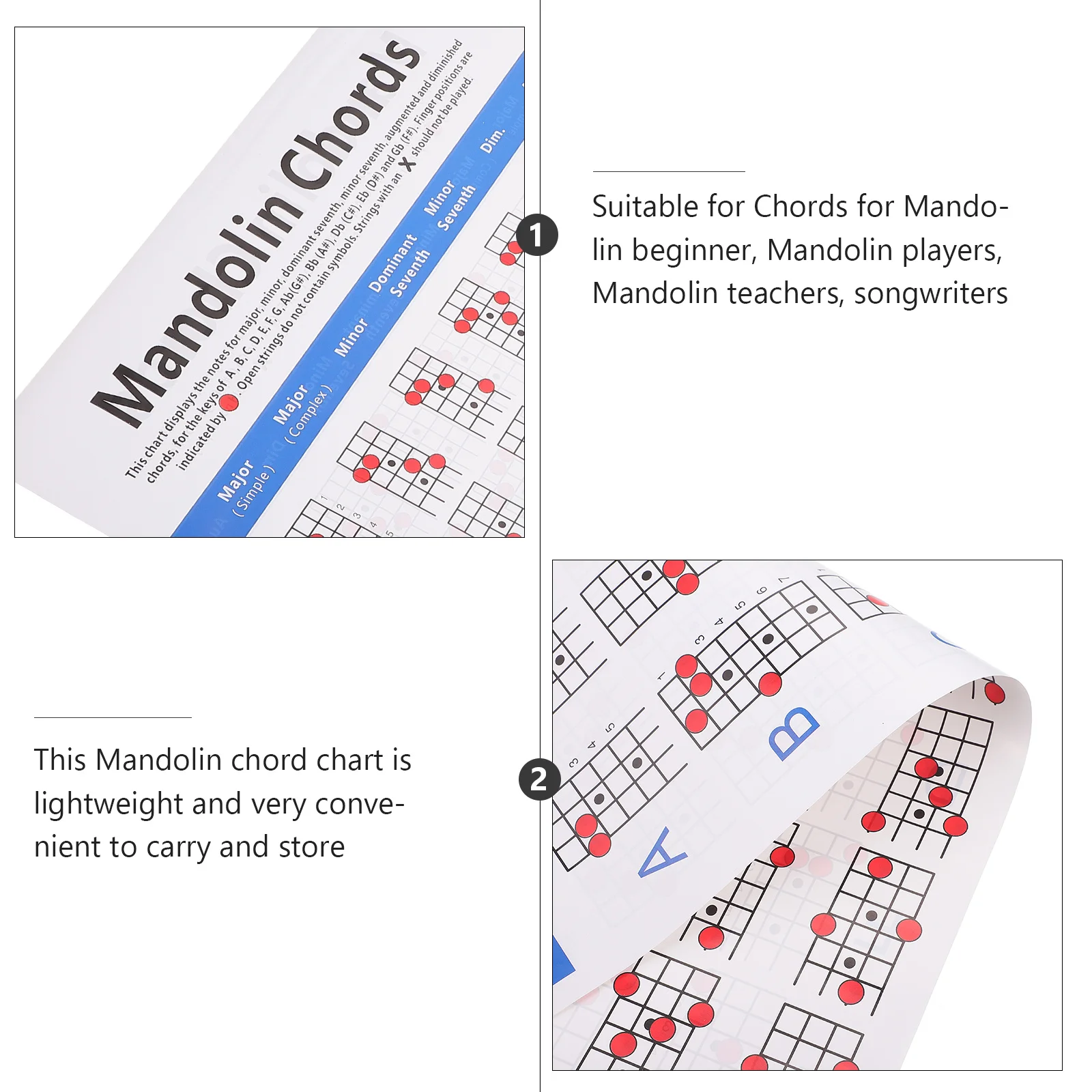 

1Pcs Mandolin Chord Chart Practical Durable Mandolin Accessory Suitable for Beginners Players Teachers Musical Instrument