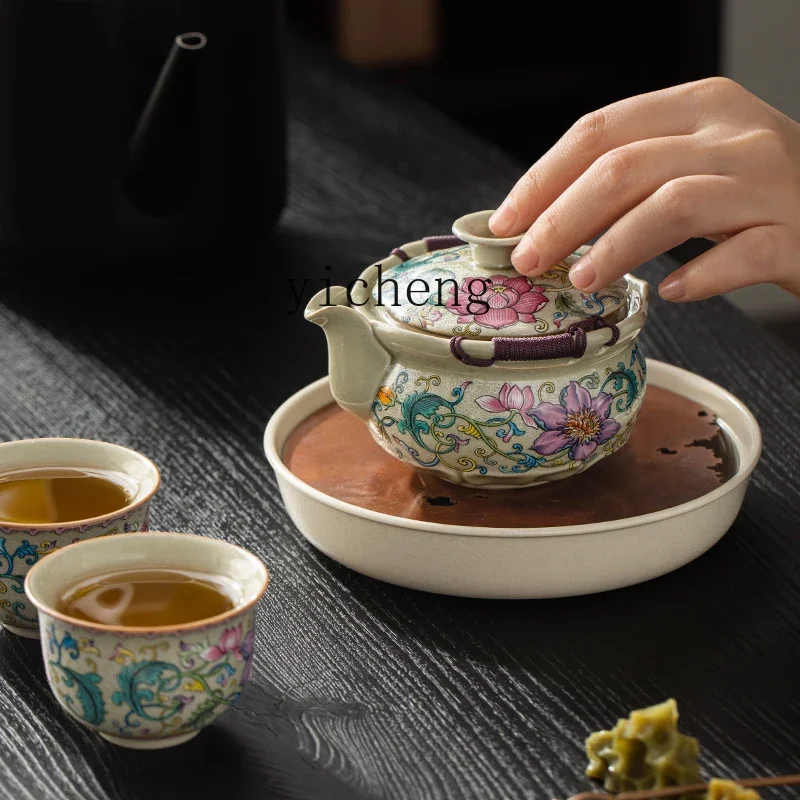 Zf cover bowl teacup kung fu tea set single high-grade anti-scalding hand-held pot household