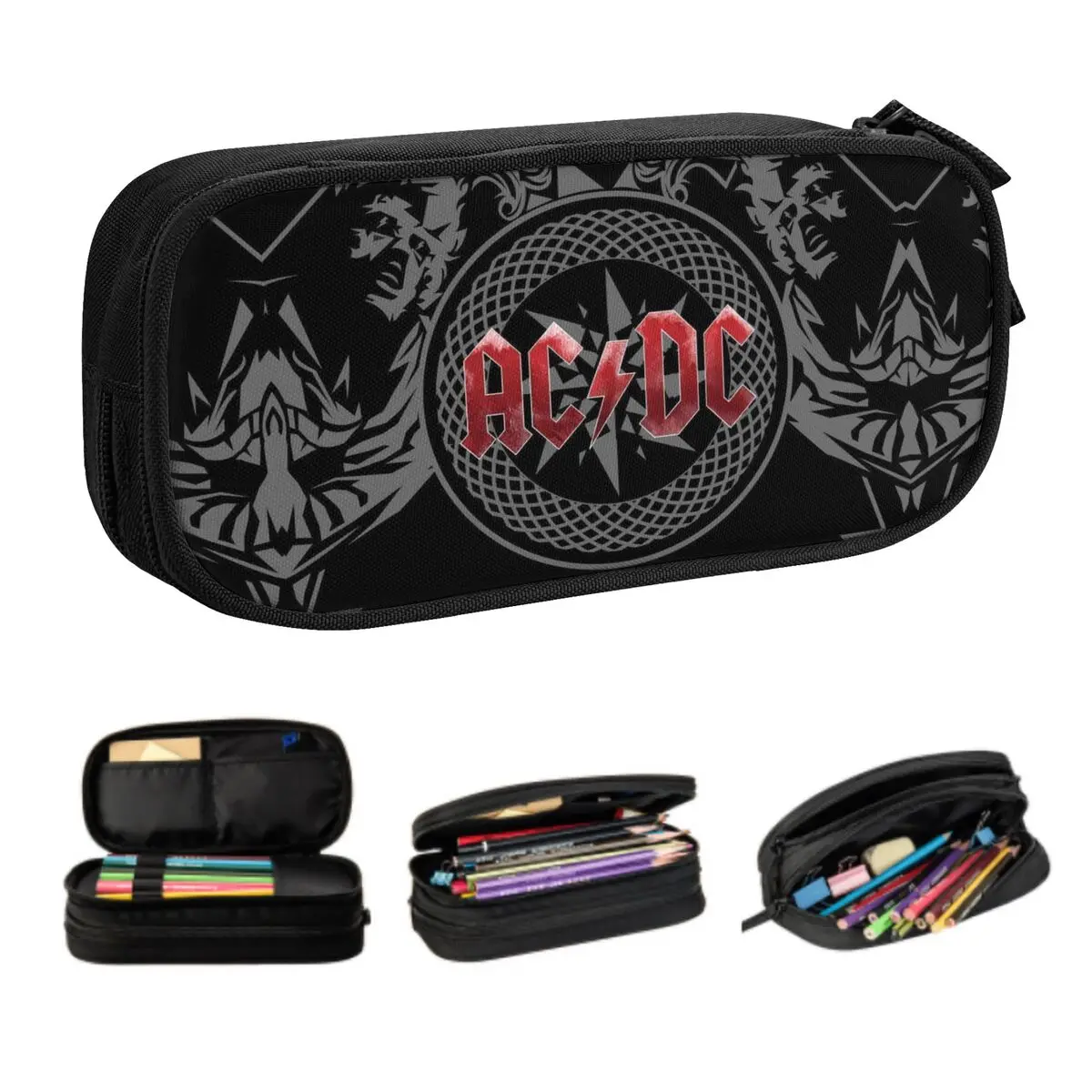 AC DC Rock Roll Band Korean Pencil Case Boy Girl Large Capacity Heavy Metal Band Music Pencil Box Students Stationery