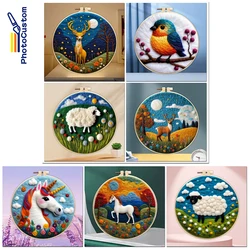 PhotoCustom Wool Felting Painting DIY Wool Embroidery Kit Creative Animal DIY Wool Needle Felt Picture Kit Craft Painting Gift