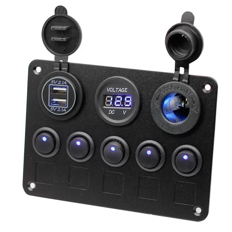 

DC 12V 24V 5 Gang Led Switch Panel 4.2A USB Charger Rocker Switch Control Panel For Marine Car Boat