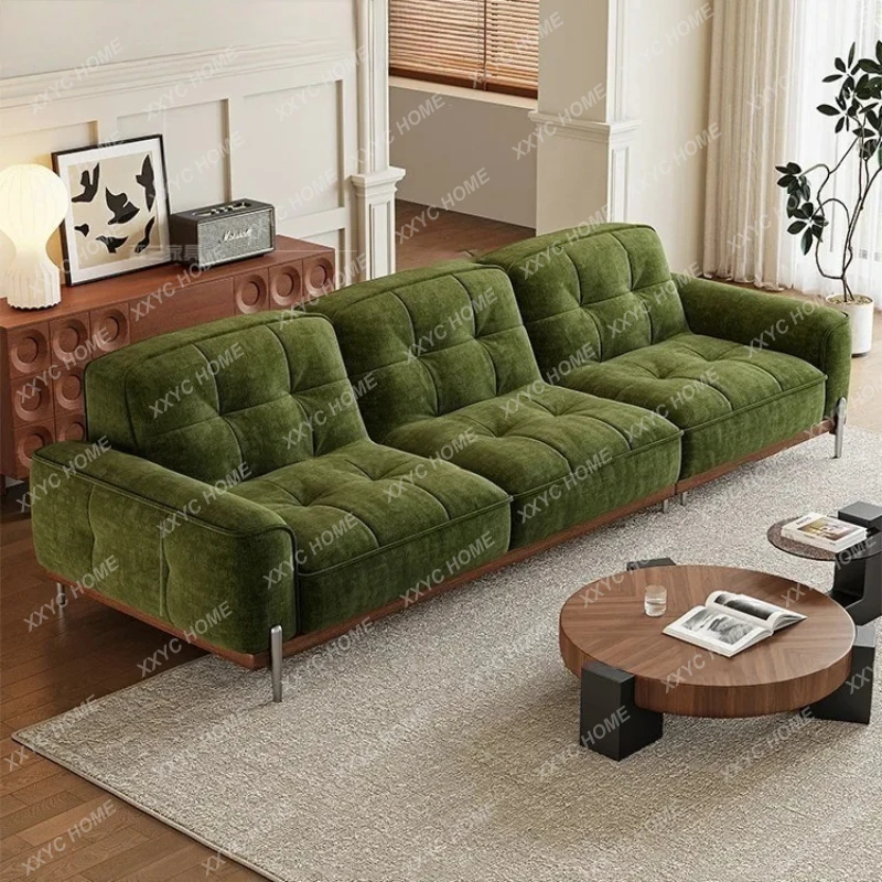 

Минималистичный антикварный зеленый диван из шенилла для небольшой квартиры LXLiving.