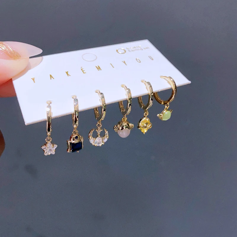 Trend Design CZ Stone Outer Space Wars Hoop Earrings Set Gold Color Zircon Women Girls Party Jewelry