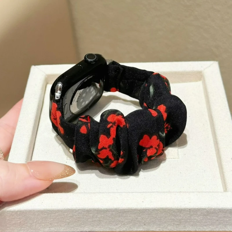 Printed Elastic Scrunchie Strap for Apple Watch Band 49mm 46mm 41 44 45 42 40 Fabric Loop Wristband for Iwatch S11 10 9 8 7 6 SE