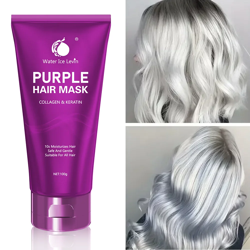 Water Ice Levin New Purple keratin hair mask, repair damaged frizz, 10 seconds softness nourishment, straight hair care