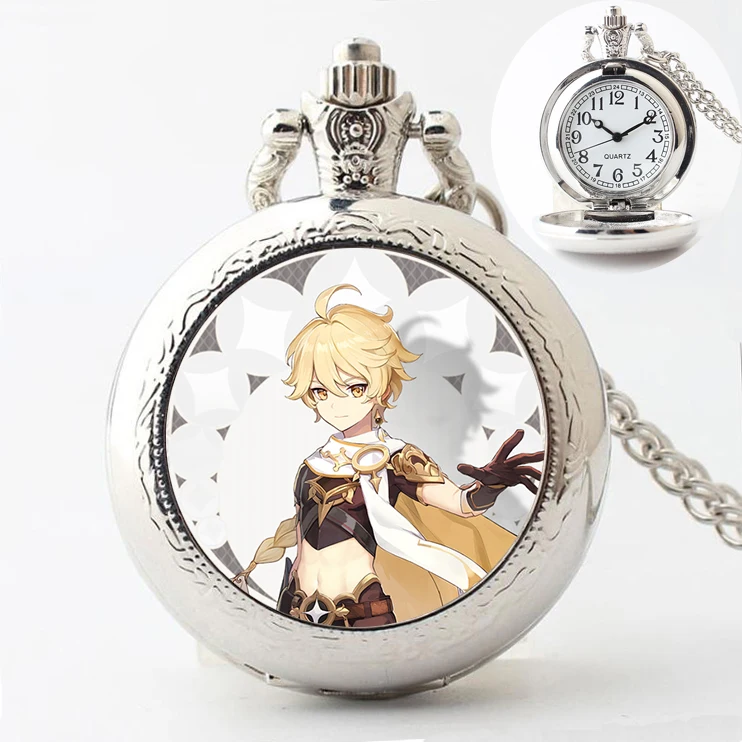 Game Genshin Impact Pocket Watch Vintage Customizable pictures Figure Necklace Hutao Zhongli Cosplay Pendant Jewelry Fans Gifts