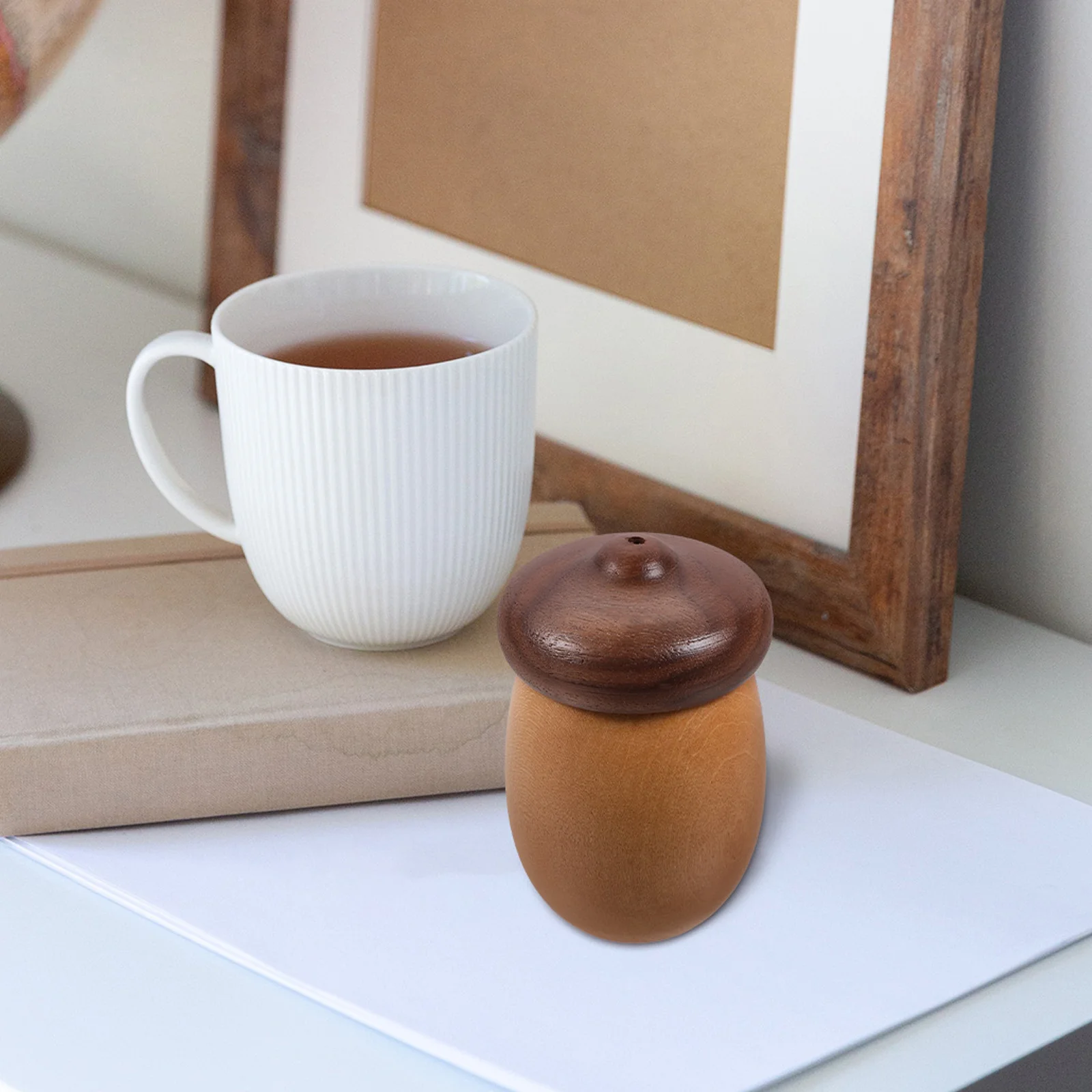 

Acorn Shaped Wooden Toothpick Holder Mushroom Design Desktop Organizer for Home Office Kitchen Decorative Storage Container