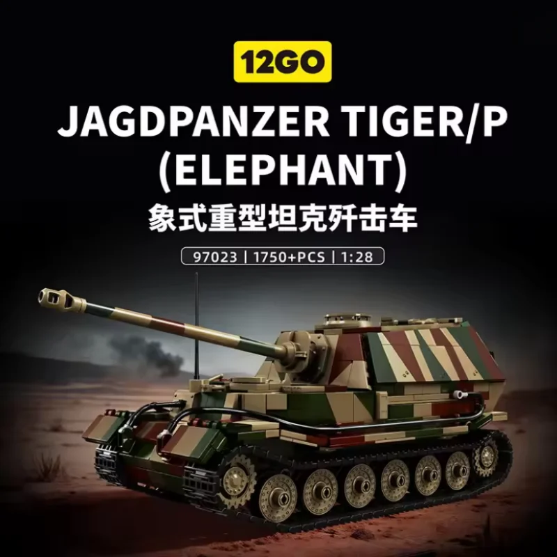 

1750 Pieces of Ferdinand Elephant Tank Destroyer Model Decoration Collection Moc Toy Military Assembly Kit