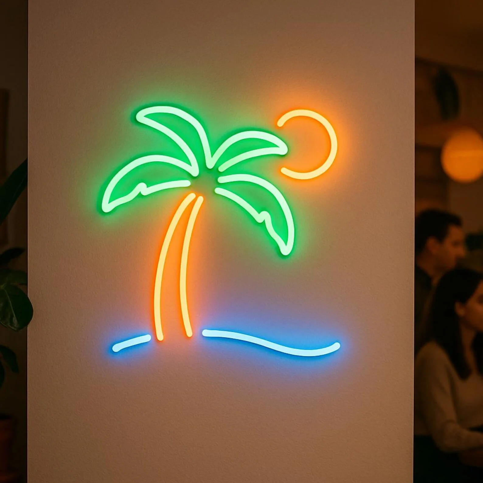 Palm Tree on Beach Neon Sign. Beach Bar Light,Palm Tree and Sun Led Sign,Gift Idea for Bartender,Bar Decor