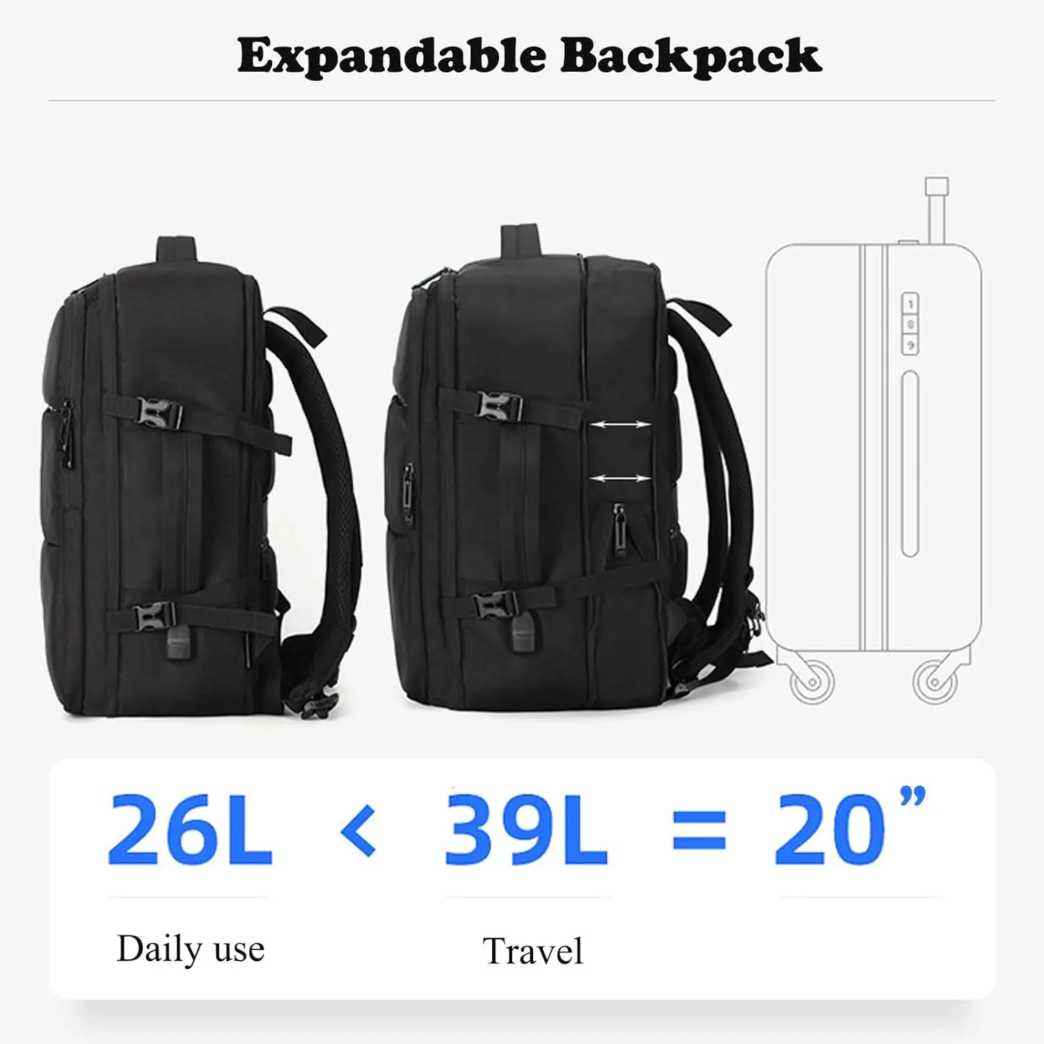 

39L 17" Laptop Travel Expandable Laptop Backpack for Men with Shoes Compartment USB Charging Port Waterproof School Bag Rucksack