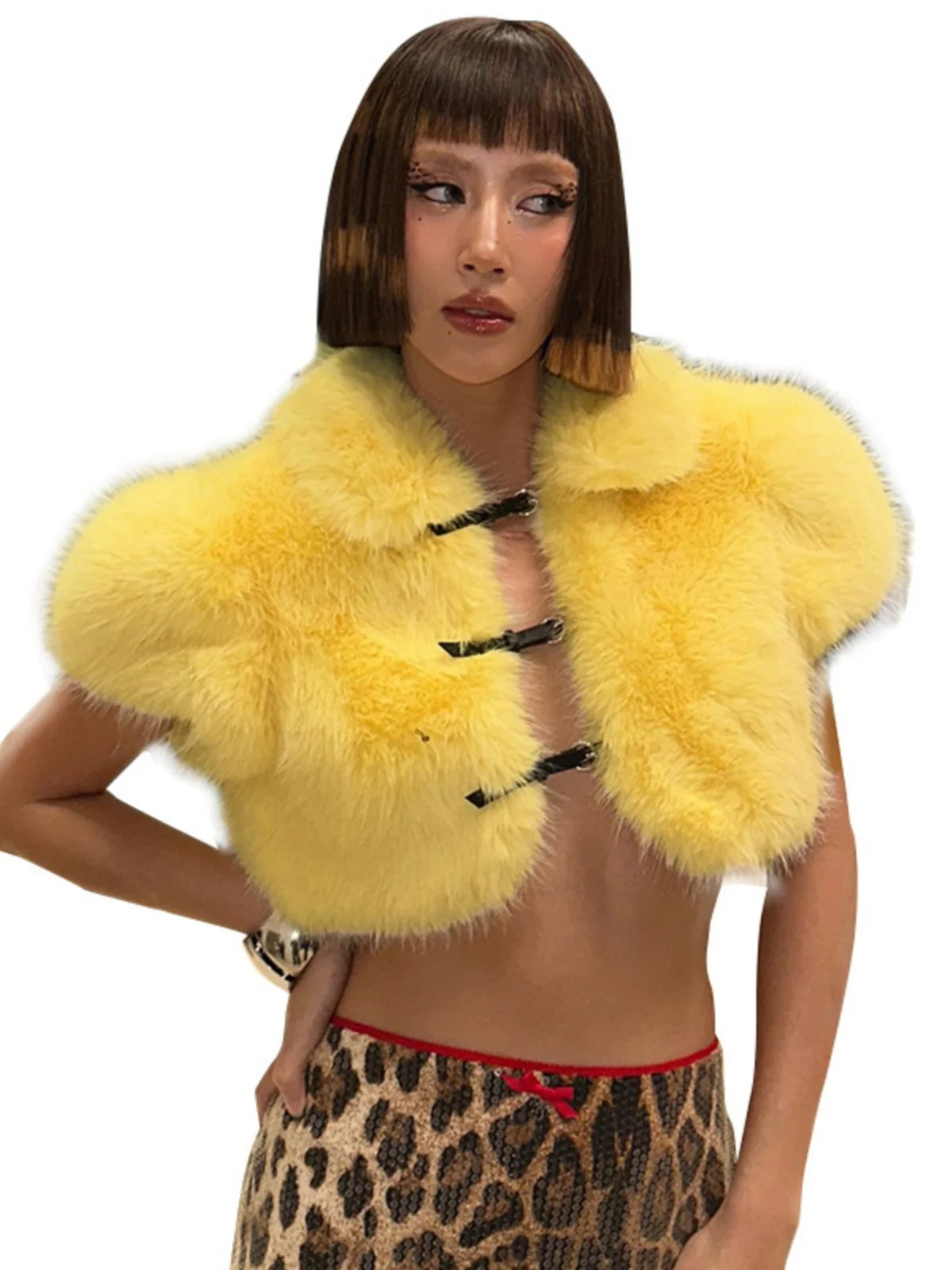 Reine Farbe Kragen Pelz Svel Top ort Oberbekleidung Damen Faion Thiened Winter Sle Knopfverschluss