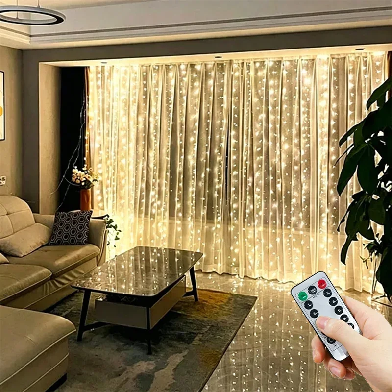 6m/4m/3m Curtain String Lights USB Plug Xmas 8 Modes Indoor LED Lights Halloween Christmas Wedding Party Window Room Decorations