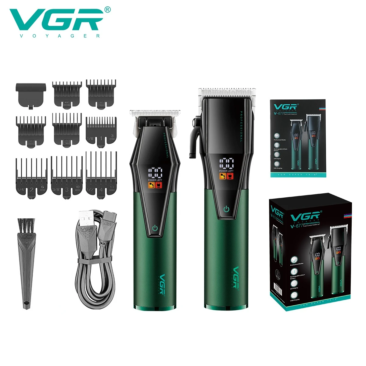 VGR Haarschneider Kabellos Haarschneidemaschine Elektrisch Haarschneide-Trimmer-Set Friseur Digitalanzeige Trimmer für Männer V-677