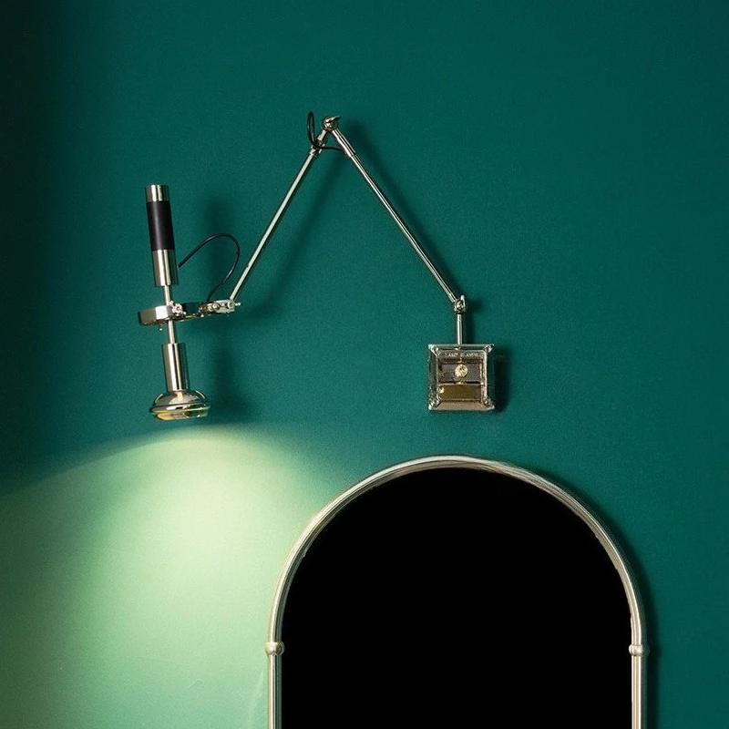Iron Swing Arm Wall Lamp Vintage Industrial Style Wall Light Living Room Bedroom Bedside Lighting Lamps Electroplating Light