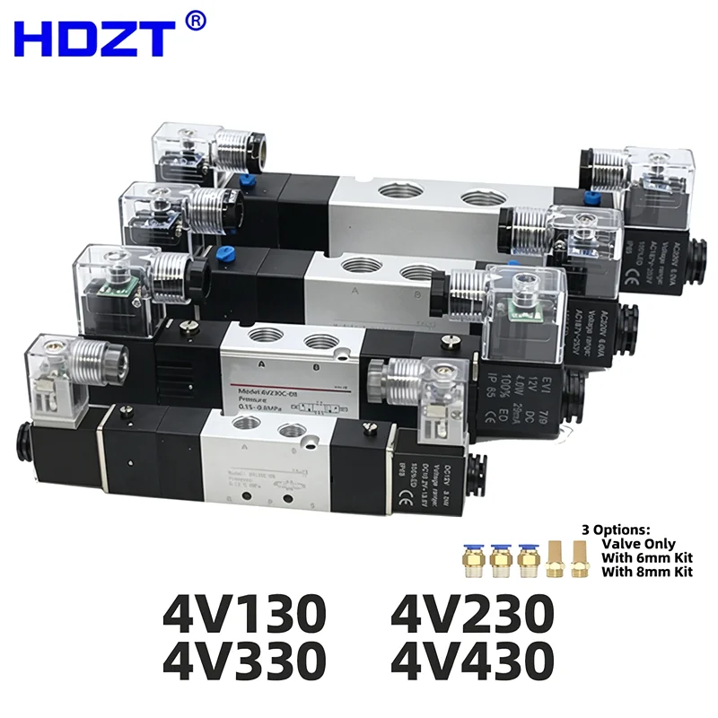 

Pneumatic Solenoid Valve 4V130 4V230 4V330 4V430 5/2 Way Air Control Directional Valve Port DC12V DC24V AC110V AC220V