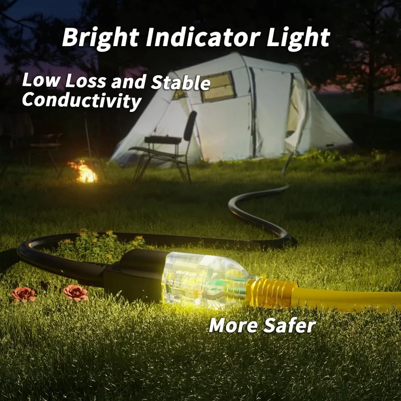 سلك تمديد خارجي 100 قدم 12/3 مقاوم للماء مع مؤشر مضاء، 12 مقياس SJTW شديد التحمل 15 أمبير 1875 وات