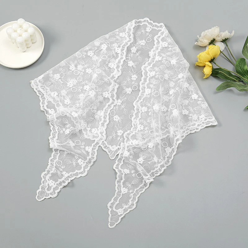 Stylish New Plain  Triangle Hijab For Women Scarf Lace Shawl Wraps Embroidery Elegant Summer Thin Sunscreen Scarves Shawl