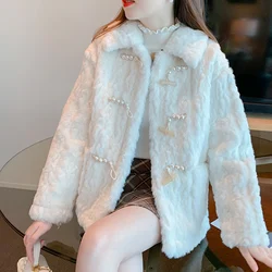 2022 Autumn/Winter New Double-Breasted Cashmere Coat Women's Short Furry Padded Warm Fur One Jacket Female Korea Chic Outwear