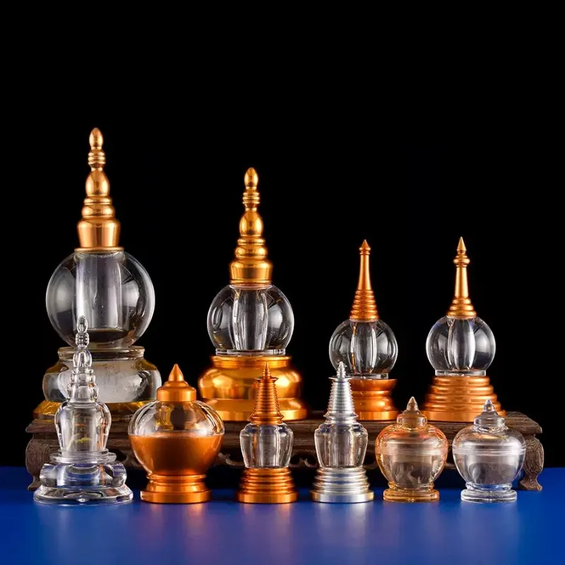 Crystal Sarira Stupa Acrylic Alloy 3-Tier Tantric Buddhist Tower Tibetan Style Sarira Vase Religious Handicraft Tabletop