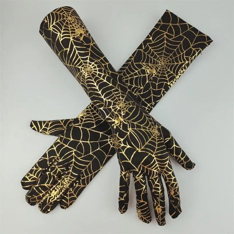 M6CD Guanti lunghi a tema SpiderWeb Manicotti traspiranti per raccolta feste Halloween