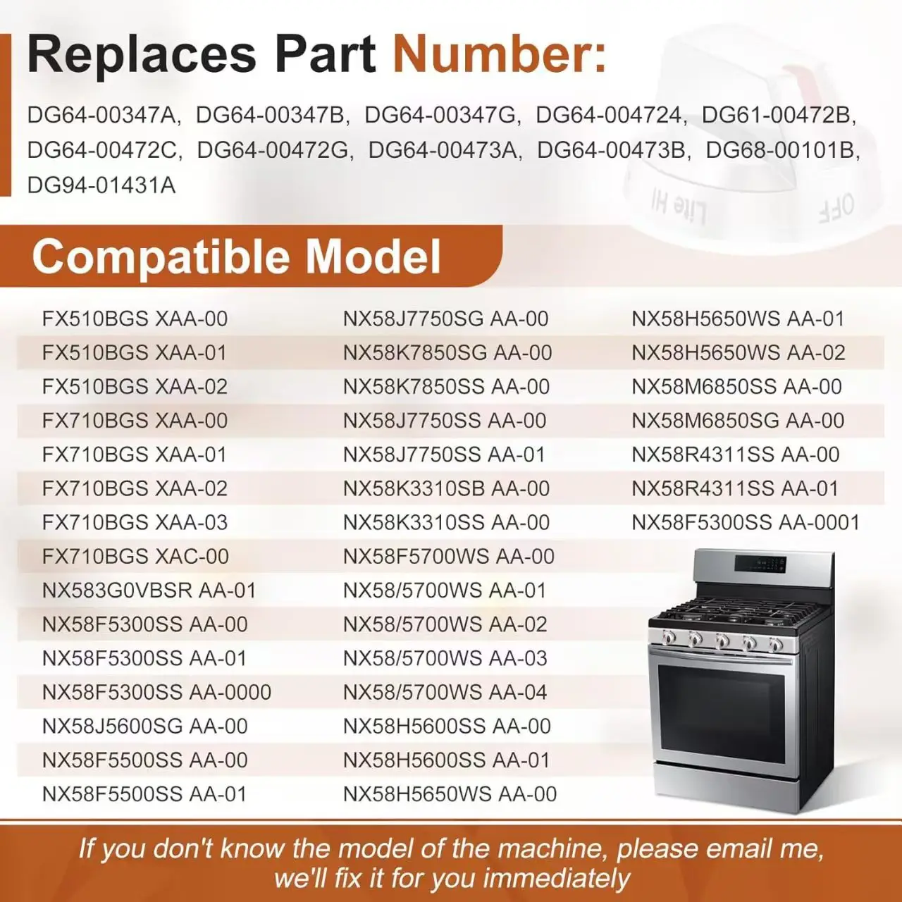 DG64-00473A ปุ่มควบคุมเตาแก๊สอุปกรณ์เสริมสวิทช์ลูกบิด