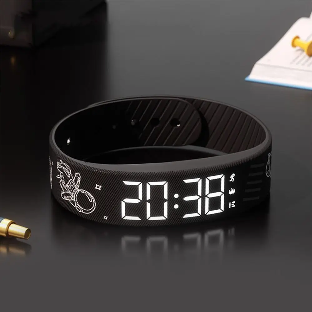 LED Digital Alarm Clock Watch Waterproof Snooze-proof Alarm Bracelet Adjustable with Running Pedometer Vibrating Alarm