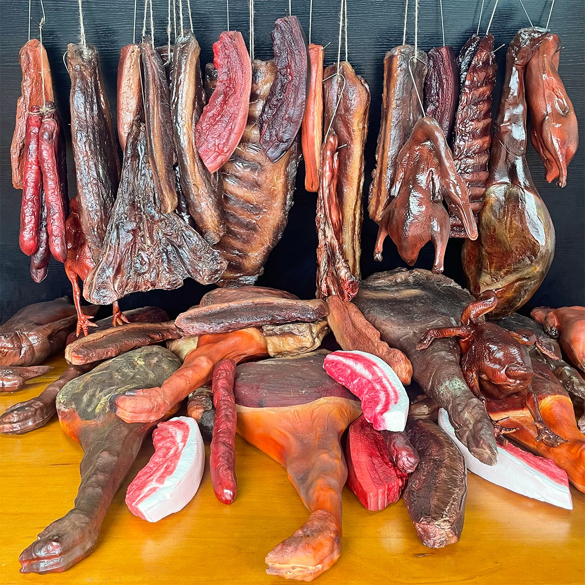 Accesorios de tocino chinos simulados, costillas de cerdo artificiales marinadas, pato asado, ganso asado, pollo asado, película decorativa