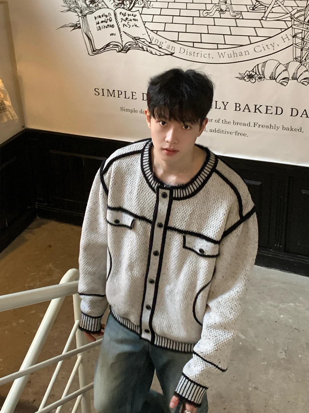 

Men's Knitted Jaet Patchwork Color Blo Fraant Sle Autumn Faion Casual Wear Polyester Fiber Long Sve ort Coat