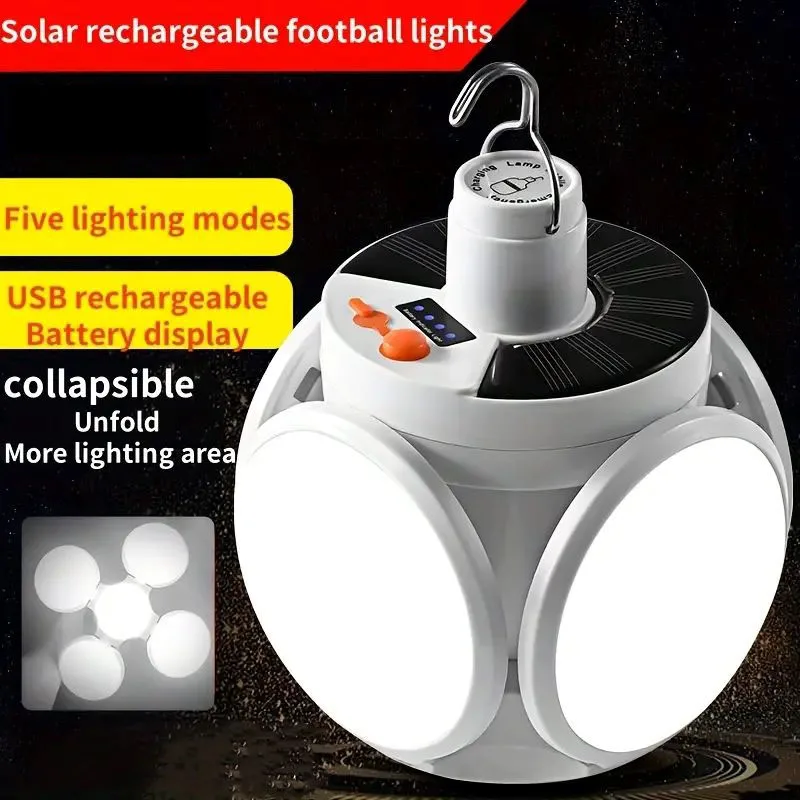 Solar Charging Light with Hooks Multiple Lighting Modes Foldable Portable Light Outdoor IP65 Waterproof Solar Emergency Light