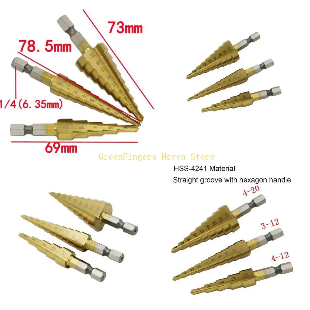 

F68D 3-12mm 4-12mm 4-20mm Step Cone Drill Bit Hexagonal Shank High Speed Steel Hole