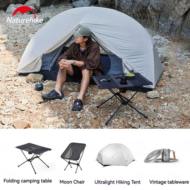 Imagem -05 - Naturehike-mesa de Acampamento Dobrável com Buraco de Copo de Água Mesa de Chá Preto Portátil para Churrasco de Piquenique de Praia Ultraleve 600g Ft07