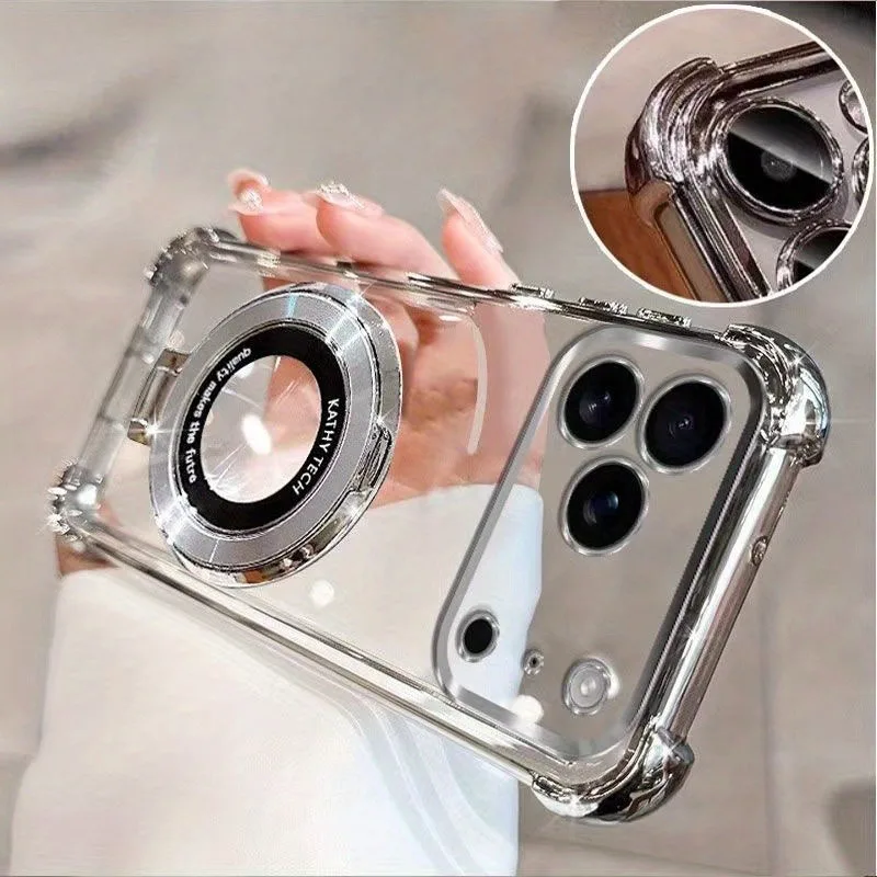 Plating Transparent Camera Lens Protector Cover for IPhone 17 Pro Max 16 15 14 13 12 11 17 Air with Ring Stand Holder Clear Case